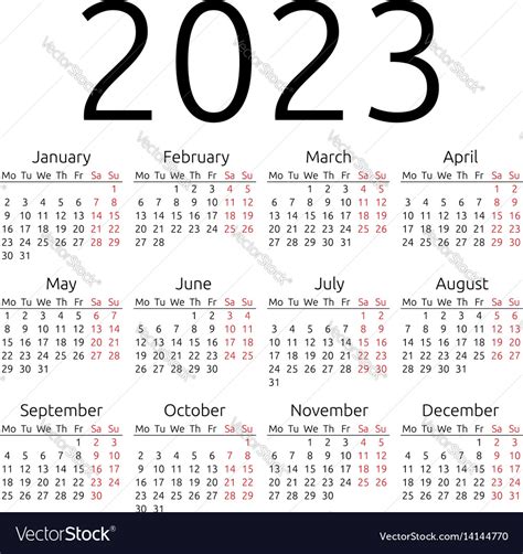 calendar 2023 monday start